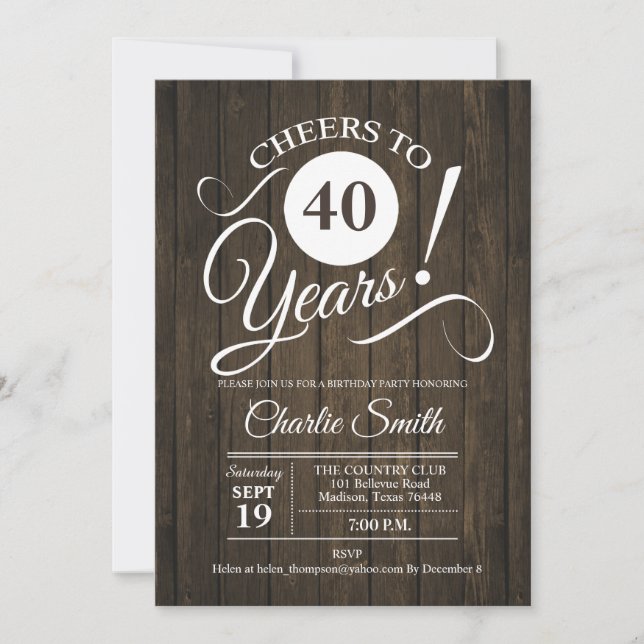 40th Birthday Party Invitation with Wood Pattern (Front)