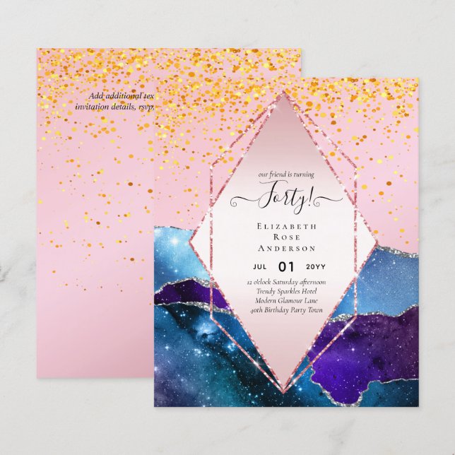 40th Birthday Party Invitations Glitter Glamour (Front/Back)