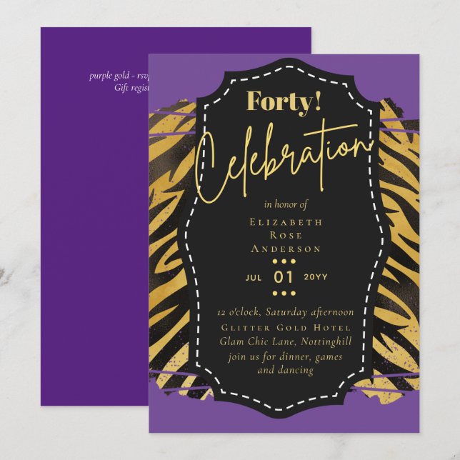 40th Birthday Party Invitations Glitter Glamour (Front/Back)