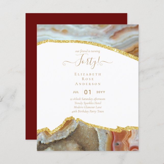 40th Birthday Party Invitations Glitter Glamour (Front/Back)