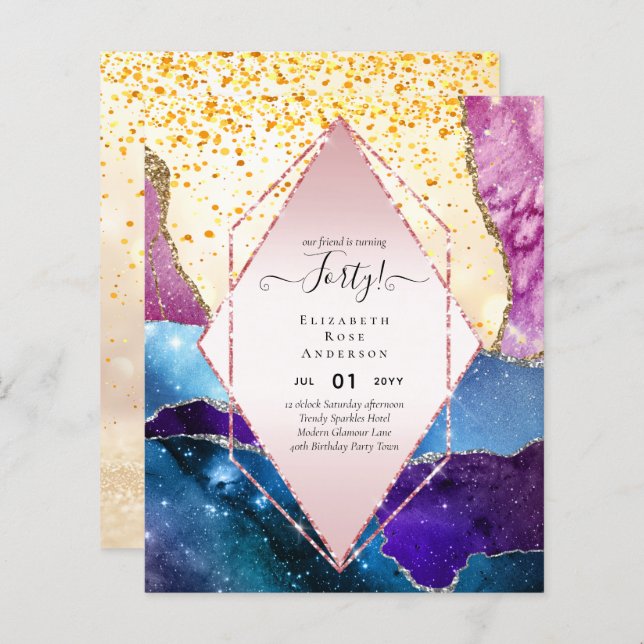 40th Birthday Party Invitations Glitter Glamour (Front/Back)
