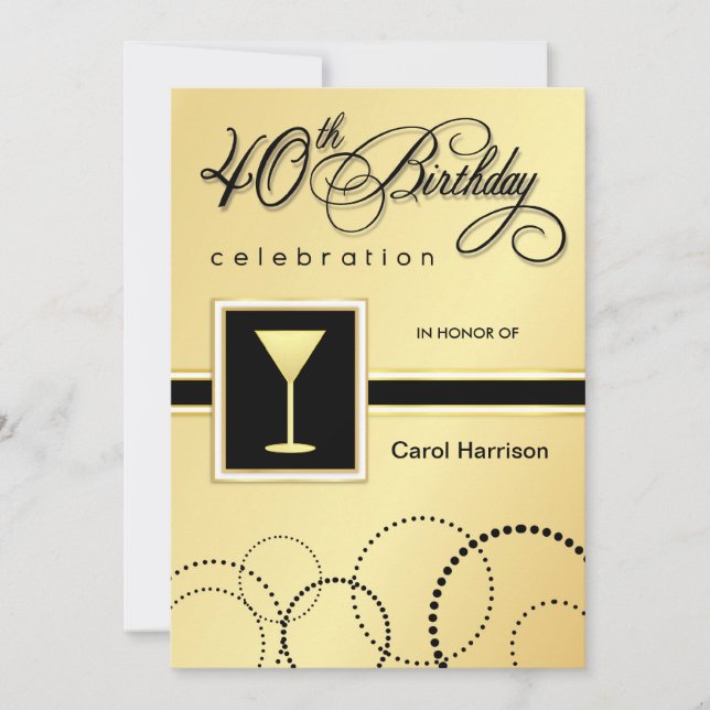 40th Birthday Party Invitations - Gold Monogram (Front)