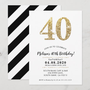 40TH BIRTHDAY PARTY INVITE modern gold glitter