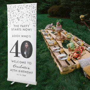 40th Birthday Party Look Who's 40 Modern Photo  Retractable Banner
