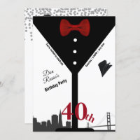 40th Birthday Party Martini Glass Red Bow Tie 