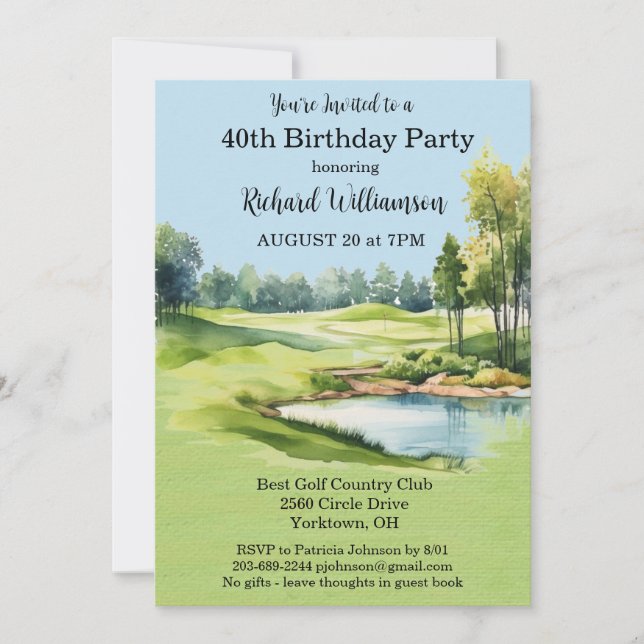 40th Birthday Party Men's Golf Theme Party   Invitation (Front)