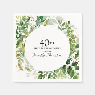 40th Birthday Party Modern Green Botanical Napkin