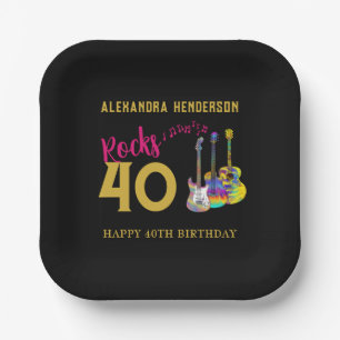 40th Birthday Party Name Guitars Music Rocks 40 Paper Plate