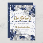 40th Birthday Party Navy Balloons Invitation<br><div class="desc">A gorgeous 40th birthday party or celebration invitation.
A fabulous navy blue and silver balloons design with lots of space for your party details. Stylish flat card invitation.</div>