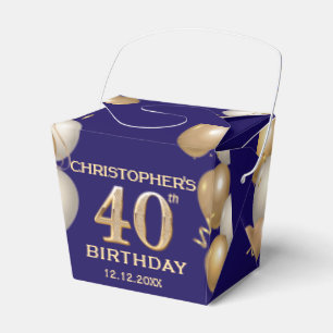 40th Birthday Party Navy Blue and Gold Balloons Favour Box