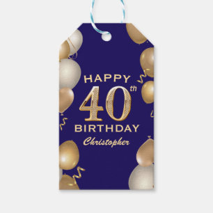 40th Birthday Party Navy Blue and Gold Balloons Gift Tags