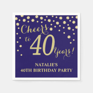 40th Birthday Party Navy Blue and Gold Diamond Napkin