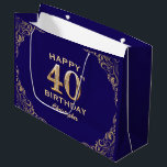 40th Birthday Party Navy Blue and Gold Glitter Large Gift Bag<br><div class="desc">40th Birthday Party Navy Blue and Gold Glitter Frame Gift Bag. For further customisation,  please click the "Customise it" button and use our design tool to modify this template.</div>