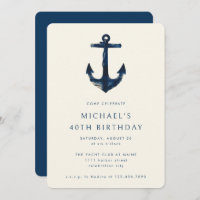 40th Birthday Party Navy Blue Nautical Anchor