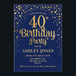 40th Birthday Party - Navy & Gold Invitation<br><div class="desc">40th Birthday Party Invitation.
Elegant design in navy blue and faux glitter gold. Features stylish script font and confetti. Message me if you need custom age.</div>