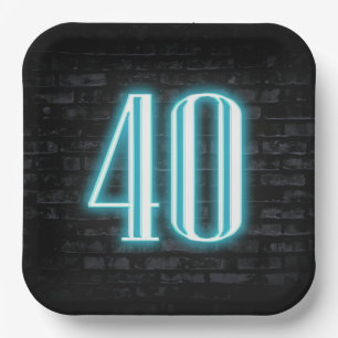 40th Birthday Party Neon Sign on Brick Paper Plate