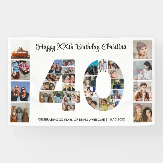 40th Birthday Party Number 40 Photo Collage Banner (Horizontal)