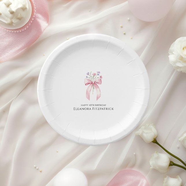 40th Birthday Party Paper Plates Bow Wildflower (Creator Uploaded)