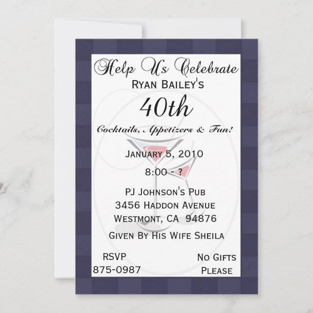 40th Birthday Party Personalised Invitation (Front)