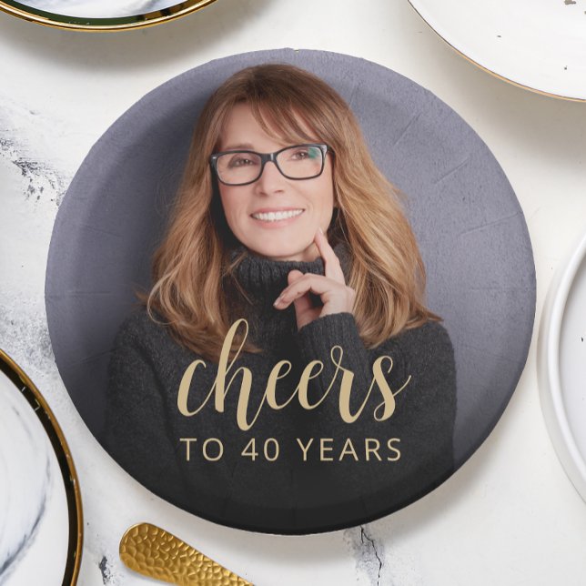 40th Birthday Party Photo Cheers Paper Plate (Creator Uploaded)