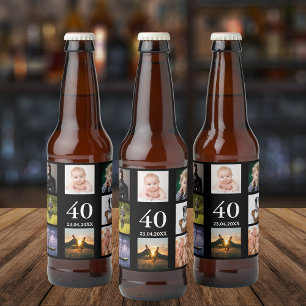 40th birthday party photo collage guy black beer bottle label