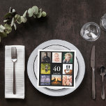 40th birthday party photo collage guys black napkin<br><div class="desc">A napkin for a 40th birthday party for a guy,  celebrating his life with a collage of 8 of your own photos.  Templates for the age 40 and a date.  Date of birth or the date of the party.  White colored letters.  Black background.</div>