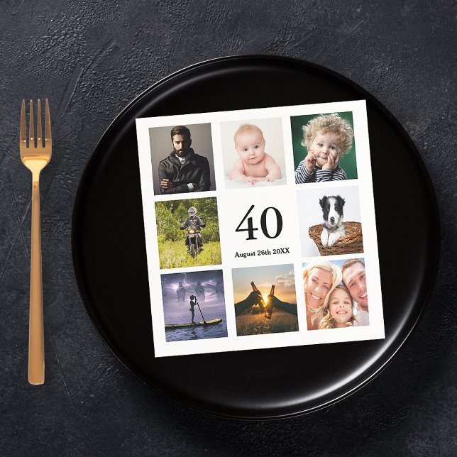 40th birthday party photo collage guys napkin (Creator Uploaded)