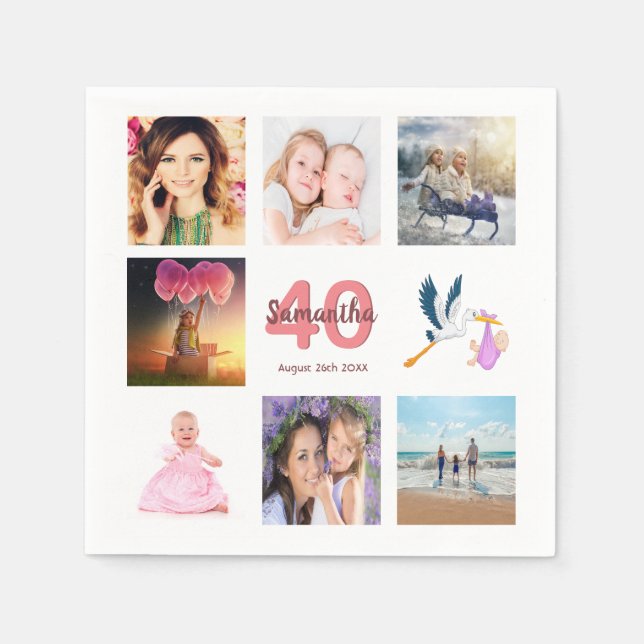 40th birthday party photo collage napkin (Front)
