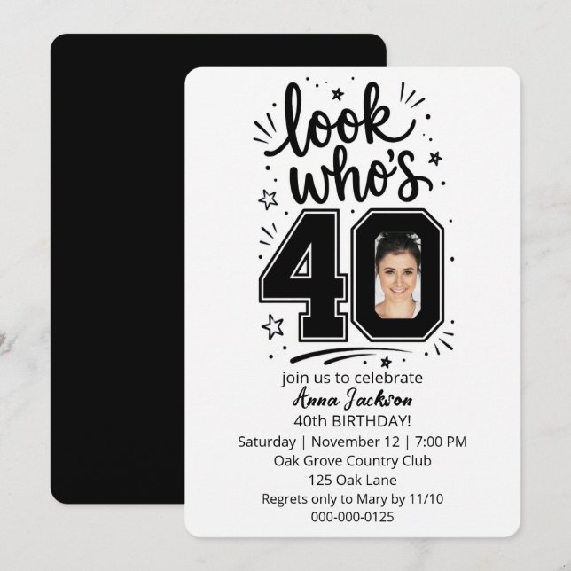 40th Birthday Party Photo Frame Invitation (Front/Back)