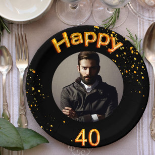 40th birthday party photo gold balloons black paper plate