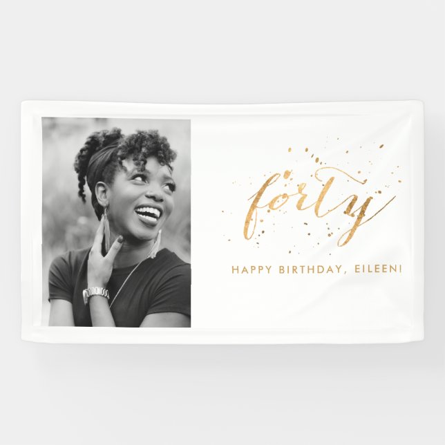 40th Birthday Party Photo Gold Confetti Banner (Horizontal)