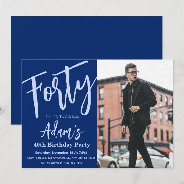 40th Birthday Party Photo  Invitation (Front/Back)