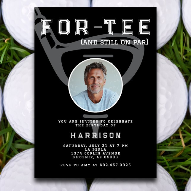 40th Birthday Party Photo Modern Golf Black Invitation (Creator Uploaded)