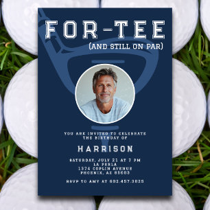 40th Birthday Party Photo Modern Golf Blue Invitation