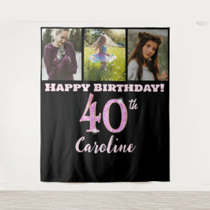 40th Birthday Party, Pink Glitter & 3 photos Tapestry