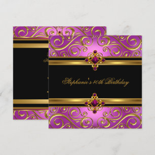 40th Birthday Party Pink Gold Black Floral Invitation