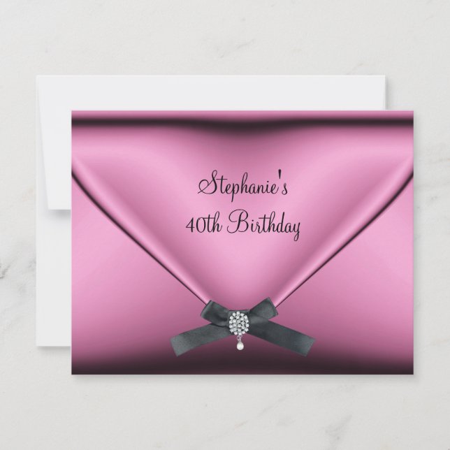 40th Birthday Party Pink Silk Diamond Jewel Invitation (Front)