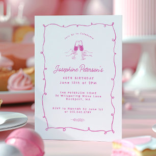 40th Birthday Party Pink Whimsical Doodle  Invitation