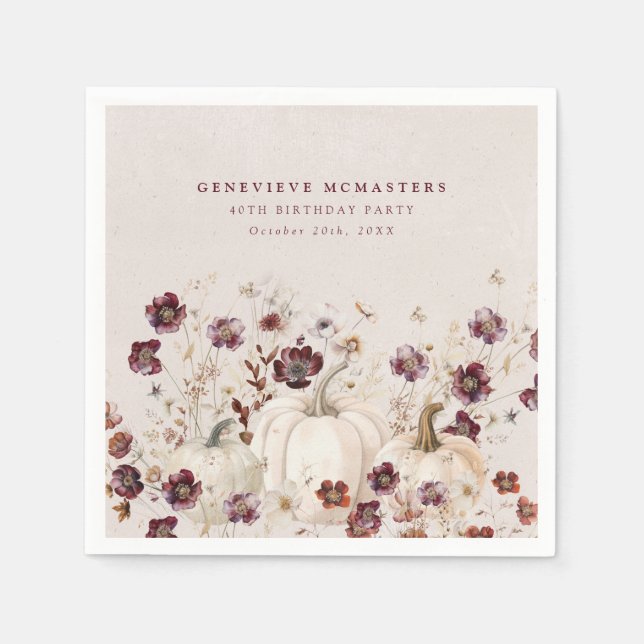 40th Birthday Party Pumpkin Wildflower Custom Napkin (Front)