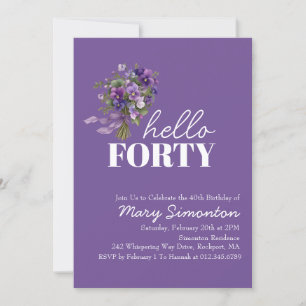 40th Birthday Party Purple Floral Bouquet Invitation