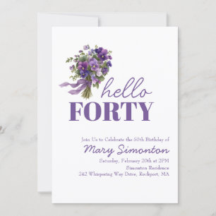 40th Birthday Party Purple Floral Bouquet Invitation
