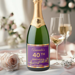 40th birthday party purple gold music notes fun sparkling wine label