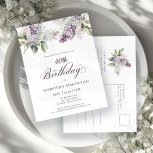 40th Birthday Party Purple Spring Lilac Flower Invitation Postcard