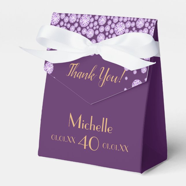 40th birthday party purple thank you monogram favour box (Front Side)