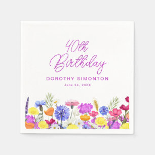 40th Birthday Party Purple Wildflower Custom Napkin