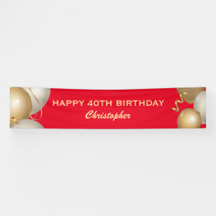 40th Birthday Party Red and Gold Balloons Banner