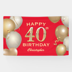 40th Birthday Party Red and Gold Balloons Banner