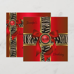 40th Birthday Party Red Gold Animal Wild Bow Invitation