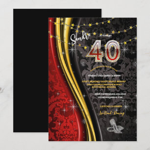40th Birthday Party Red, Gold & Black Swirls Invit Invitation