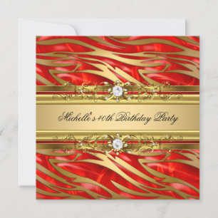 40th Birthday Party Red Gold Zebra Diamond Jewel Invitation
